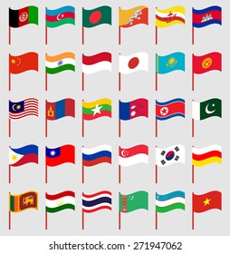 World Flags On Red Pole Part 3/6 Asia