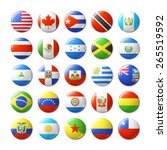 World flags round badges, magnets. North and South America. Vector illustration.