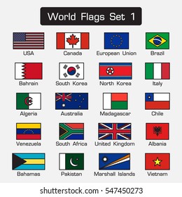 World flags set 1 . simple style and flat design . thick outline .