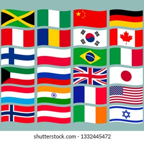 world flags set 24 nationals icons illustration