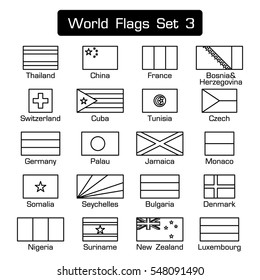World flags set 3 . simple style and flat design . thick outline .
