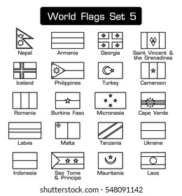 World flags set 5 . simple style and flat design . thick outline .