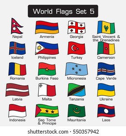 World flags set 5 . simple style and flat design . thick outline .