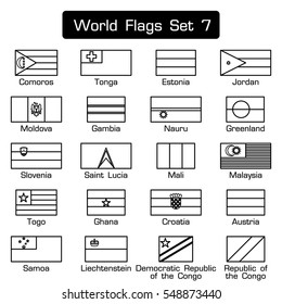 World flags set 7 . simple style and flat design . thick outline .