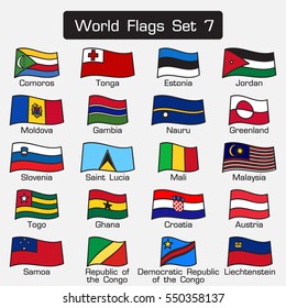 World flags set 7 . simple style and flat design . thick outline .