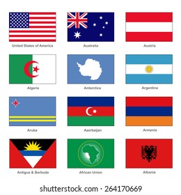 World Flags Set. Name Country of Letter A. Vector 