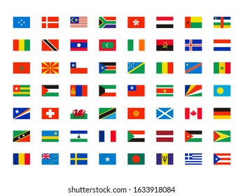 World flags. Symbols of all world countries map independent names vector collection