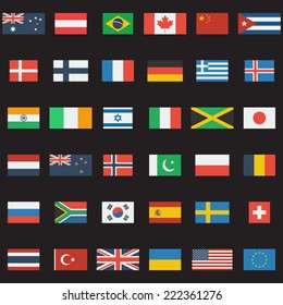 World Flags Vector Collection. 36 Detailed Flag Icons. Flat Design.