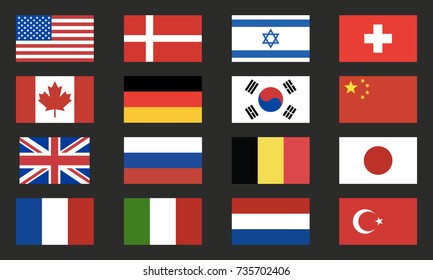 World flags vector set. World flags icons isolated on black background. Design elements