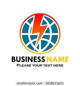 world with flash symbol logo template illustration