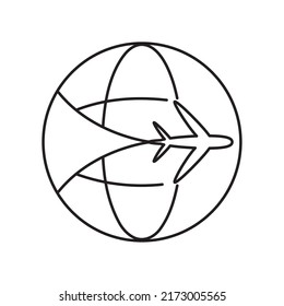 world flying plane line icon isolated