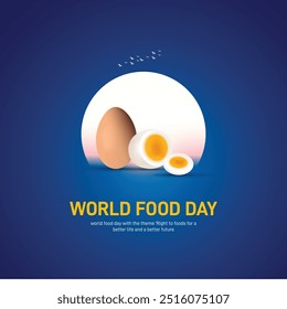 Día Mundial de la Alimentación. Día Mundial de la Alimentación 2024 Anuncio creativo, cartel, publicación en redes sociales, fondo, Plantilla, postal, diseño de camisetas, etc. mejor comida, mejor vida, mejor futuro.