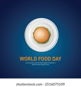 Día Mundial de la Alimentación. Día Mundial de la Alimentación 2024 Anuncio creativo, cartel, publicación en redes sociales, fondo, Plantilla, postal, diseño de camisetas, etc. mejor comida, mejor vida, mejor futuro.