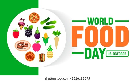 World Food Day background or banner design template is observed every year in October. Holiday concept. Template for card, poster, placard, template. eps 10