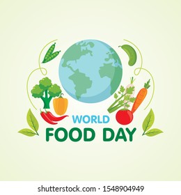 World Food Day background design with globe earth, fruit and vegetable element
