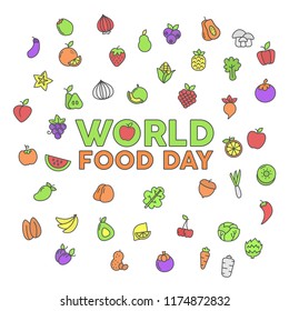 World food day background template design with fruits and vegetables icons vector eps 10