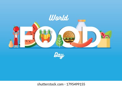 world food day banner with a plate of raw and healthy food concept for social media template