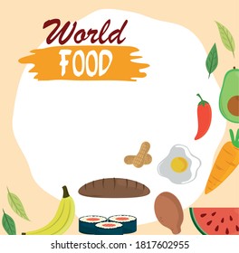 Día mundial de la alimentación, pan fruto del pollo vegetal alimento estilo de vida saludable ilustración vectorial
