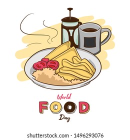 World Food Day with Breakfast  Hand drawn vector illustration 