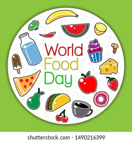 World Food Day, Food Cartoon Illustrations, Isolated Vector