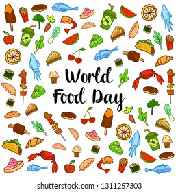 World Food Day With Colorfull Fruits, Meats and Vegetables Elements