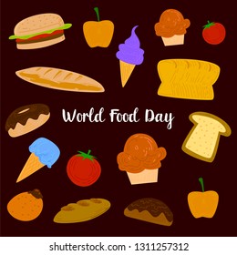 World Food Day With Colorfull Fruits, Meats and Vegetables Elements