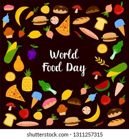 World Food Day With Colorfull Fruits, Meats and Vegetables Elements