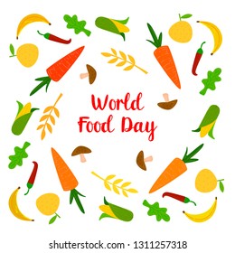 World Food Day With Colorfull Fruits, Meats and Vegetables Elements