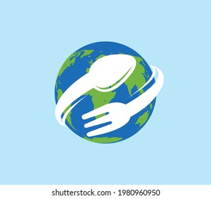 World Food Day Concept. Globe And Dish Spoon With A Fork. Vector Illustration 