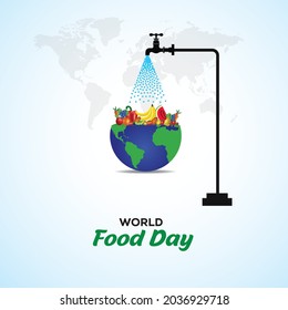 World Food Day Concept. World food safety day with water tap concept. Template for background, banner, card, poster. vector illustration.