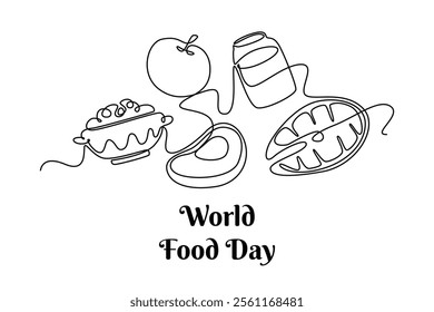 World Food Day concept. Single line draw design vector graphic illustration.