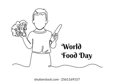 World Food Day concept. Single line draw design vector graphic illustration.