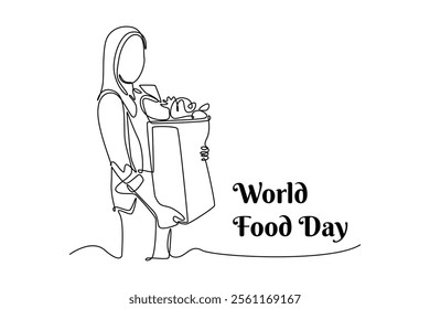 World Food Day concept. Single line draw design vector graphic illustration.