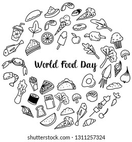 World Food Day Drawing Sketch Fruits, Meats and Vegetables Elements