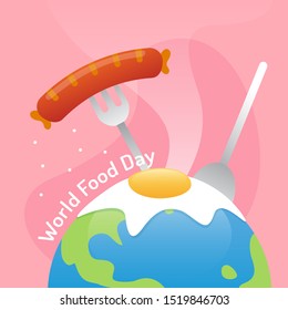 World food day with egg, sausage and world