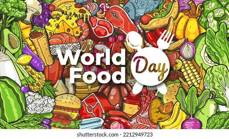 World Food Day with Hand Drawn Foods Background