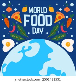 World food day illustration background. Food day illustration with food icons