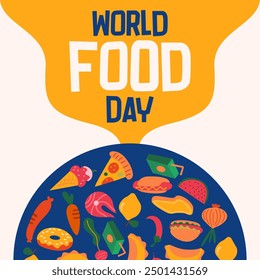 World food day illustration background. Food day illustration with food icons