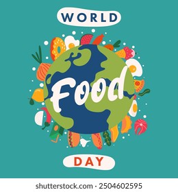 World food day illustration background. Food day illustration with food icons