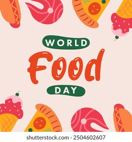 World food day illustration background. Food day illustration with food icons