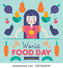 World food day illustration background. Food day illustration with food icons