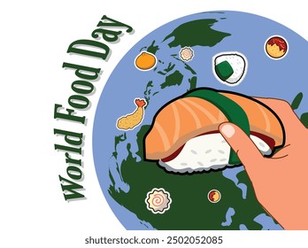 World Food Day illustration vector with japanesse food for social media, banner , poster , Flyer and related with food