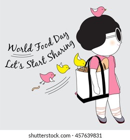 World Food Day Let's Start Sharing Card Character illustration