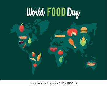 world food day lettering poster with earth planet maps vector illustration design