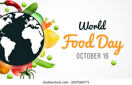 World Food day is observed every year on October 16, promotes global awareness and action for those who suffer from hunger and for the need to ensure healthy diets for all. Vector illustration