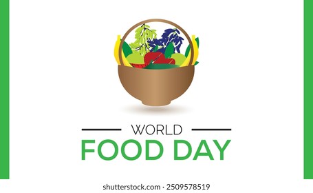 o dia mundial da comida é observado todos os anos em outubro. Conceito de conscientização de alimentos e bebidas. plano de fundo, cartaz, modelo de banner Projeto de ilustração vetorial.