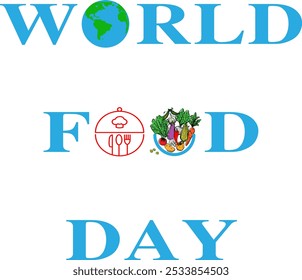 World Food Day, October 16 Food Day Celebration Sign Posted with Vegetables and Fruits Wearing Chef Hats.logo for the world