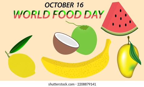 World Food Day on October 16th with meals fruits on isolated background design.Vector illustration.