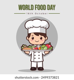 World Food Day on October 16th Cartoon Chef with Vegetable Meal. Isolated Backgrounds Design. 