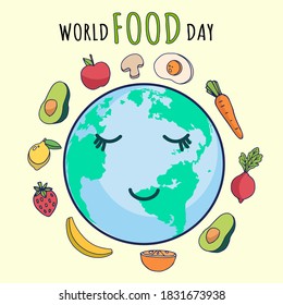 World Food Day poster, fruits and vegetables illustration vector